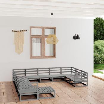 Juego de muebles de jardín 12 piezas madera maciza de pino