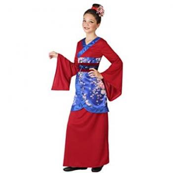 Disfraz de Geisha Infantil Kimono Rojo con Flores 5-6 Años