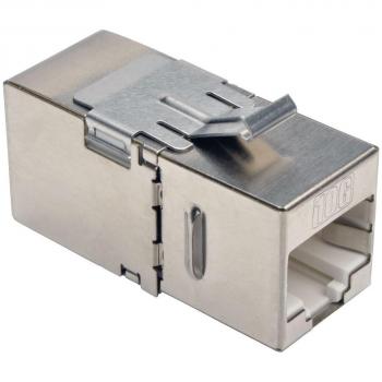 Tripp Lite Cat6a Straight Through Modular Shielded In Line Snap-In Coupler w/ 90 Degree Down Angled Port RJ45 F/F