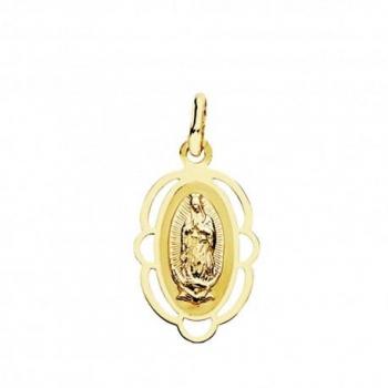 Medalla Oro 18k Virgen Guadalupe Cerco 20mm Oval