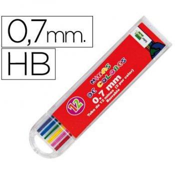 MINAS LIDERPAPEL COLORES SURTIDOS DE 0.7MM ESTUCHE DE 12 MINAS