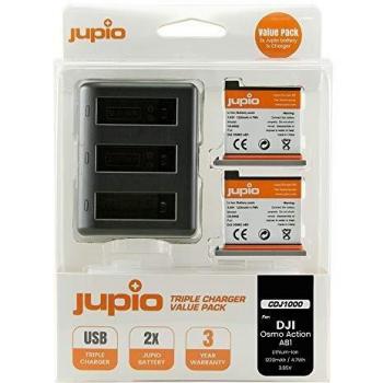 Paquete Jupio: 2 Baterías DJI Osmo Action AB1 1220mAh + Cargador USB Triple Compacto