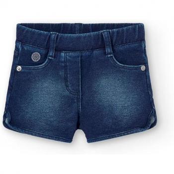 Boboli - Short de bebé niña de felpa en color azul denim con bolsillos y cintura elástica