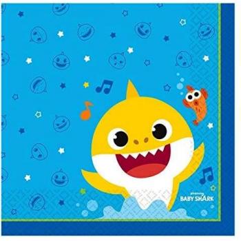 amscan- Baby Shark Luncheon Paper Napkins-16 Pcs Servilletas de papel para almuerzo, 16 unidades