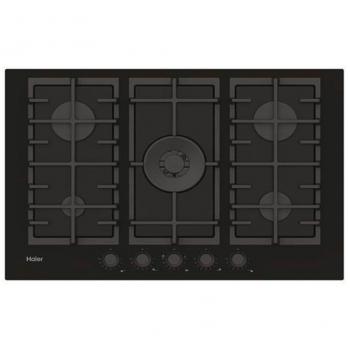 Haier Series 2 HAVG75S2B- Placa de Gas, 5 Fuegos, Ancho 75cm, Potencia total 12,9kW, Mandos centrales, 9 niveles de potencia, Rejillas de hierro fundido, Preci Flame, Cristal Negro