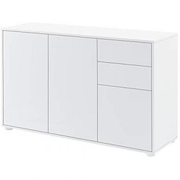 Cómoda Paarl Multiusos con 2 Cajones sin Mango y 3 Puertas, Aglomerado Blanco Alto Brillo - 74 x 117 x 36 cm
