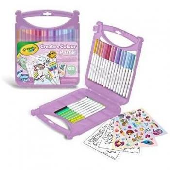 Maletín Crayola Super Tips Rotuladores Lavables 65 Piezas Colores Pastel con Accesorios