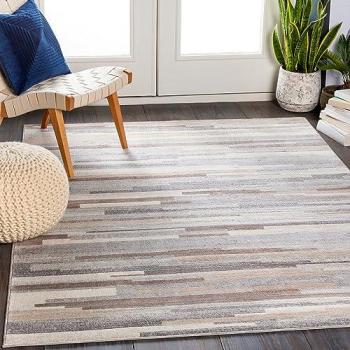 Surya Maastricht Modern Boho Scandinavian Area Rug, Rectangular, 9mm Height, Short Pile Living Room and Hallway Carpet, White and Brown 160x215 cm