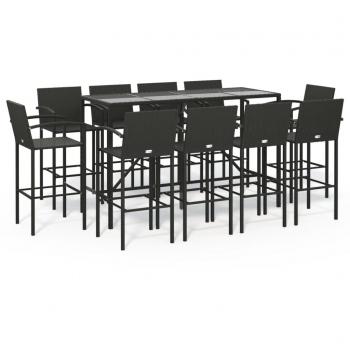 11 Piece Black Poly Rattan Garden Bar Set