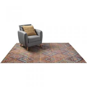 Alfombra rectangular Berber étnica multicolor 80x150 cm, altura 11 mm, fibras sintéticas, diseño moderno en rojo y naranja