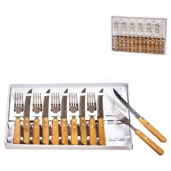 Set de 6 cuchillos y 6 tenedores con mango de madera Kozina