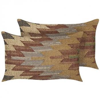 Conjunto de 2 Cojines Geométricos Multicolor de Yute y Algodón 30 x 50 cm con Funda Removible Hechos a Mano
