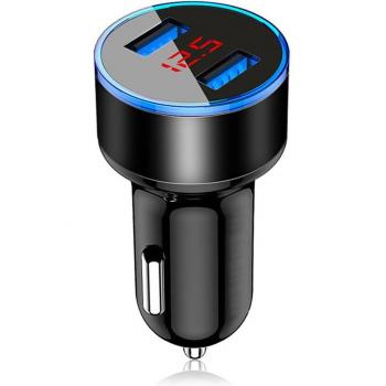 Cargador de coche rápido USB Dual de aleación de aluminio con pantalla LED para móvil y tableta