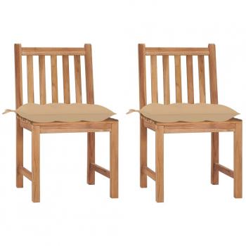 Sillas de jardín 2 uds madera maciza de teca con cojines