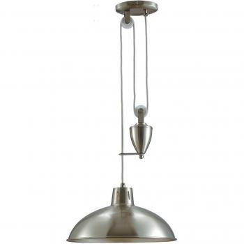 Wellington Niquel satinado colgante 1 bombilla 112cm - Sistema de polea colgante de techo abovedado E27 níquel satinado