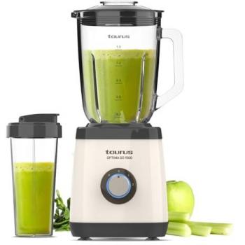 Batidora de Vaso Taurus Optima Go 1500 | 1500W | Vaso Portátil 500ml | Cuchillas de 4 Filos | 2 Velocidades + Turbo | Acero Inoxidable | Antides