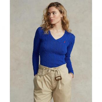 Polo Ralph Lauren Women's V-Neck Cable Knit Sweater - Blue, Size L Stylish Collection