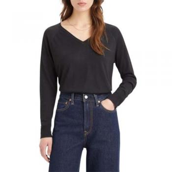 Jersey de mujer Levi's Petal negro (Caviar) con escote en V, tamaño M, casual y cómodo