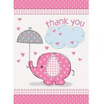 Unique Party-Tarjetas Thank You, 8 Unidades, color rosa