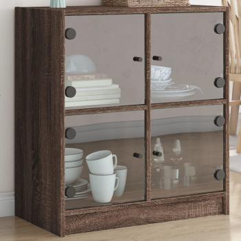Armario auxiliar con puertas de vidrio 68x37x75,5 cm, Mueble de Almacenaje de Salón, Armarios con Puertas, Cajón de Madera, Buffet para salón Moderno, Armario Auxiliar,
