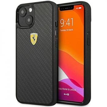 Funda Ferrari de Carbono Real para iPhone 13 Mini con Logo, Color Negro