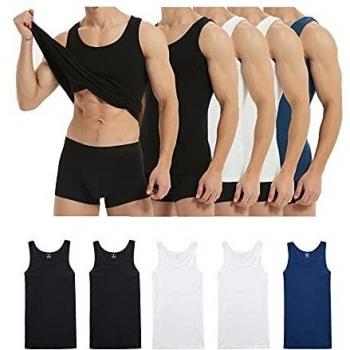 Farchat Hombres Camiseta Tirantes Hombre 5 Piezas De Algodón Cómodo Múltiples Colores Y Tamaños Negro Blanco Azul Marino 5XL