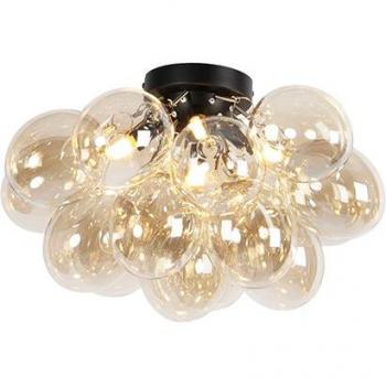 Plafón Art Deco Negro con Cristal Ámbar y 4 Luces - Uvas