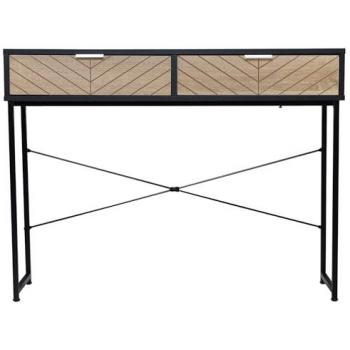 Mesa Consola Estrecha HOMCOM 100x30x75 cm con 2 Cajones de Almacenamiento y Diseño Moderno en Blanco, Negro y Roble