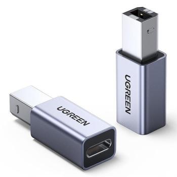 Adaptador UGREEN USB-C a USB-B 2.0 para impresoras, tipo C hembra a tipo B macho, color gris