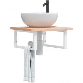 Estante de lavabo de pared de acero y madera maciza de haya Vidaxl Marrón