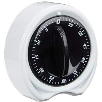 Relaxdays Temporizador Cocina, Cronómetro Analógico, Minutero Mecánico, Timer 1 Hora, Plástico, 1 Ud, 8 cm, Blanco-Negro