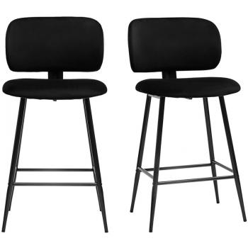 Set de 2 taburetes de cocina negros de terciopelo y metal 70 cm ATRIUM