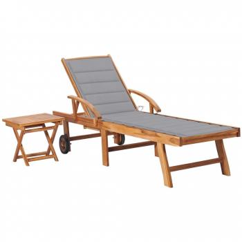 Tumbona Día y Noche con mesa y cojín de madera maciza de teca