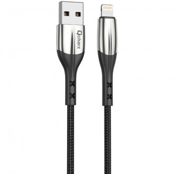 Cable Qcharx Toronto USB a Lightning de alta velocidad y resistente - 1 metro, color negro con cordon suave