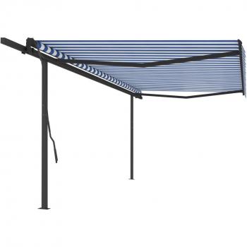 Toldo retráctil automático con postes 5x3,5 m azul y blanco