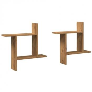 Artisan Oak Wall Shelves - Set of 2, 50x12x50 cm, Engineered Wood