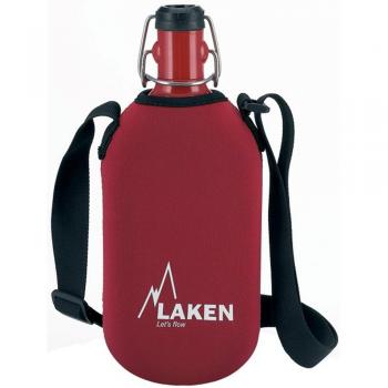 Laken 8412544026880 Cantimplora Octogonal de Aluminio 1L con Mosquetón y Funda de Neopreno Roja, Adultos Unisex, Rojo, 1 L