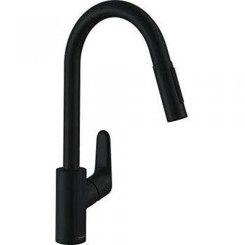 Grifo de cocina Hansgrohe Focus M41 240 con ducha extraíble, 2 chorros, acabado negro mate