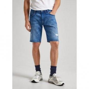 Pepe Jeans Men's Taper Fit Blue Denim Bermuda Shorts, Size W36