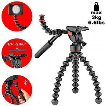 JOBY GorillaPod - Kit 3K Video Pro, Trípode Profesional Flexible con Rótula de 2 Vías para Cámaras DSLR, CSC/Sin Espejo y de Vídeo, Peso hasta 3 kg, JB01562-BWW