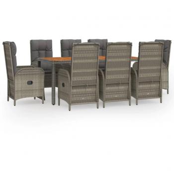 9-Piece Grey Poly Rattan Garden Lounge and Dining Set with Cushions