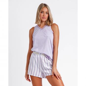 Pijama Manga Corta Classic Stripes para Mujer azul Admas con detalles bordados y pantalón largo