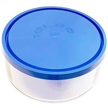 Fiambrera de vidrio redonda 22 cm con tapa azul de plástico, recipiente de cristal para alimentos apto para lavavajillas, microondas y congelador