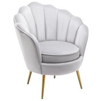 Sillón concha de terciopelo gris claro Lalea con patas metálicas doradas