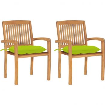 Teak Garden Chairs Set of 2 with Bright Green Cushions