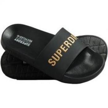Chanclas de piscina Superdry Code Logo Vegan negro dorado mujer