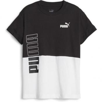 Camiseta de Manga Corta Infantil Puma Power Colorblock Blanco Negro