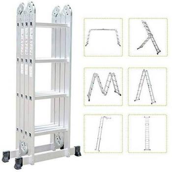 Escalera Multiusos Plegable TODECO EN131, 16 Peldaños Antideslizantes, Carga Máxima 150 kg, Altura Ajustable de 1,25 a 4,78 m