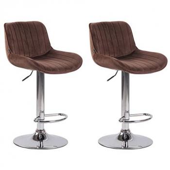 Set de 2 Taburetes de Bar Regulables en Terciopelo Marrón Cromado