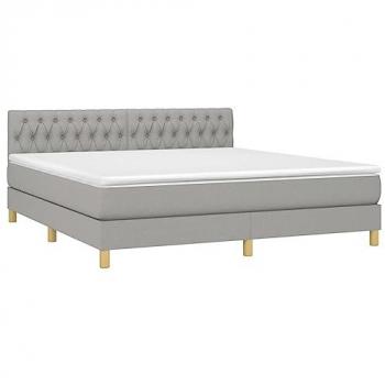 Cama box spring con colchón tela y LED gris claro 180x200 cm
